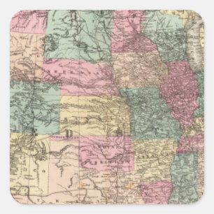 Pegatina Cuadrada Nuevo mapa de ferrocarril de los Estados Unidos