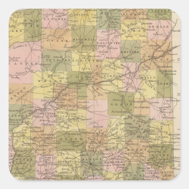 Pegatina Cuadrada Nuevo Mapa De Indiana (Anverso)