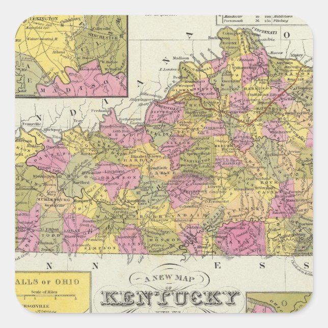 Pegatina Cuadrada Nuevo Mapa De Kentucky (Anverso)