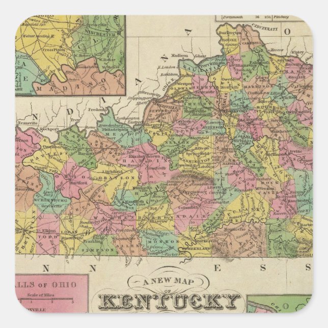 Pegatina Cuadrada Nuevo mapa de Kentucky (Anverso)