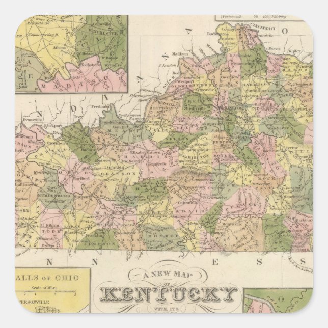 Pegatina Cuadrada Nuevo Mapa De Kentucky 2 (Anverso)