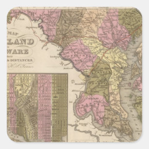 Pegatina Cuadrada Nuevo mapa de Maryland y Delaware