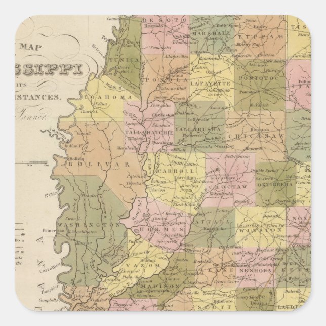 Pegatina Cuadrada Nuevo Mapa De Misisipi (Anverso)