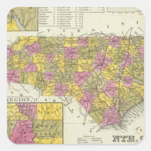 Pegatina Cuadrada Nuevo mapa de Nth Carolina