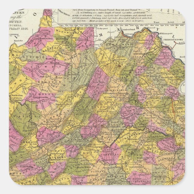 Pegatina Cuadrada Nuevo Mapa De Virginia (Anverso)