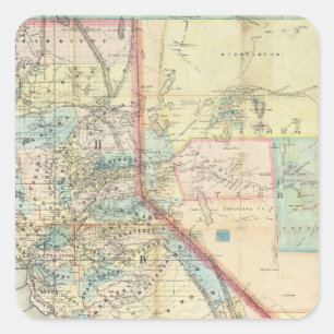 Pegatina Cuadrada Nuevo mapa del estado de California