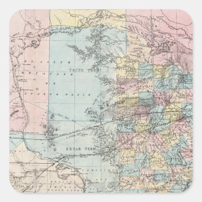 Pegatina Cuadrada Nuevo mapa del estado de Texas de Richardson (Anverso)