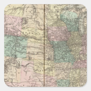 Pegatina Cuadrada Nuevo mapa del ferrocarril de los Estados Unidos