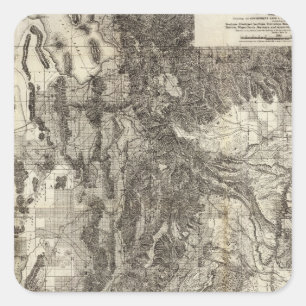 Pegatina Cuadrada Nuevo mapa seccional y topográfico de Utah en Occi