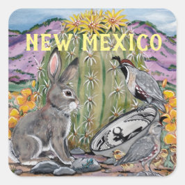 Pegatina Cuadrada Nuevo México Southwest Animal Cactus Art Souvenir