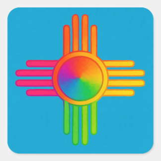 Pegatina Cuadrada Nuevo México Zia Sol Neon