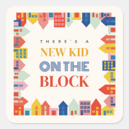 Pegatina Cuadrada Nuevo Niño En La Baby Shower De Bloques Neutrales