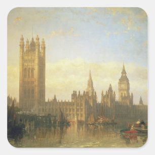 Pegatina Cuadrada Nuevo Palacio de Westminster desde el río Támesis