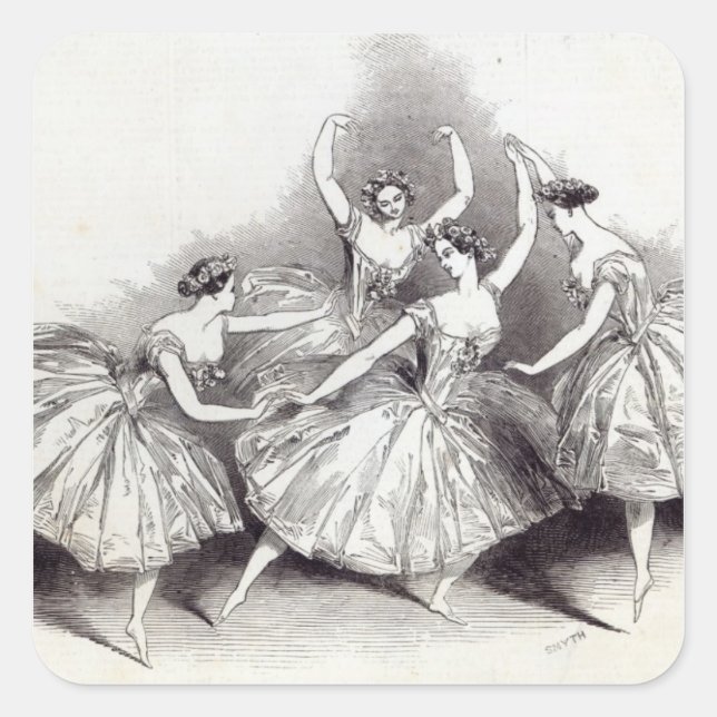 Pegatina Cuadrada Nuevo Pas de Quatre, por Mdlles (Anverso)