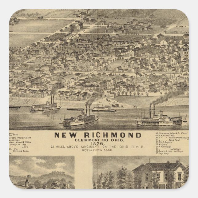 Pegatina Cuadrada Nuevo Richmond, Ohio (Anverso)