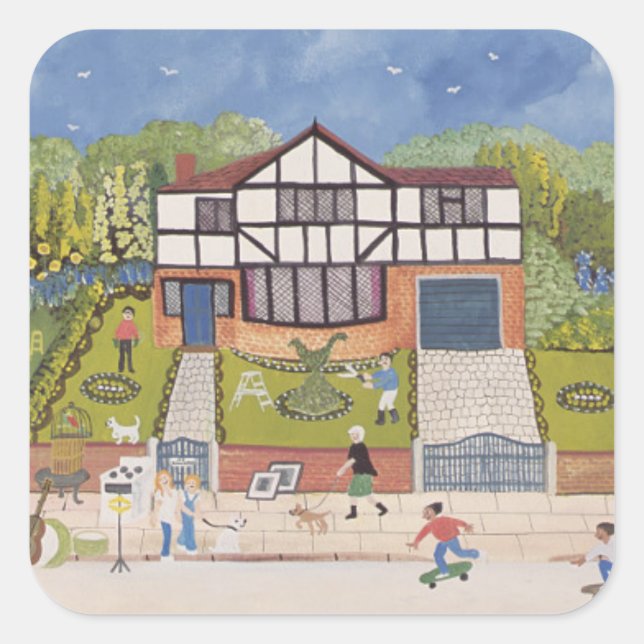 Pegatina Cuadrada Nuevo vecindario (Anverso)