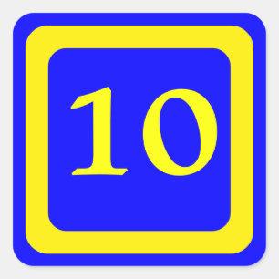 Pegatina Cuadrada número 10, fondo azul, marco amarillo