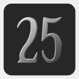 Pegatina Cuadrada Número 25 Veinticinco Realzado