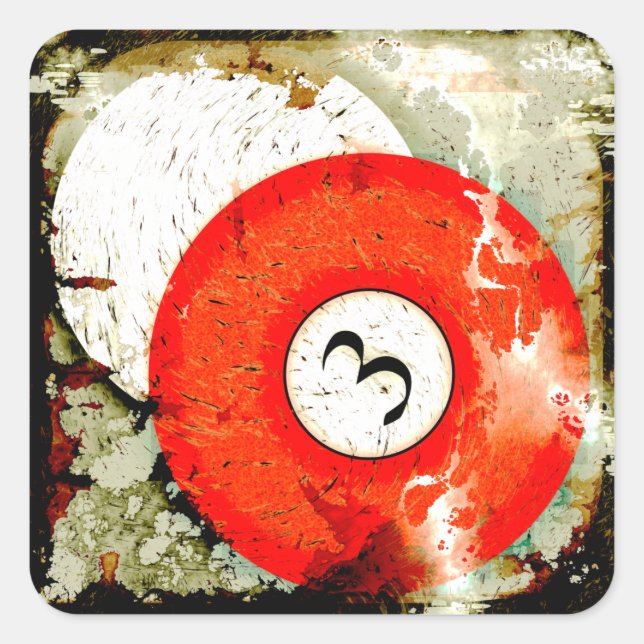 PEGATINA CUADRADA NÚMERO 3 DE LA BOLA DE BILLARES (Anverso)