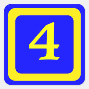 Pegatina Cuadrada número 4, fondo azul, marco amarillo