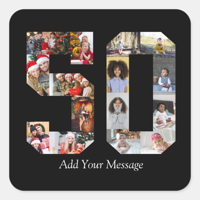 Pegatina Cuadrada Número 50 Collage de fotos (Anverso)
