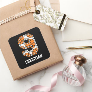 Pegatina Cuadrada Número de baloncesto 9 personalizado