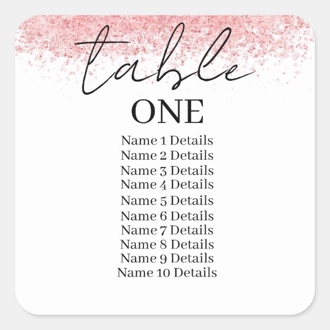 Pegatina Cuadrada Número de tabla de la tabla de asientos del boda A (Anverso)