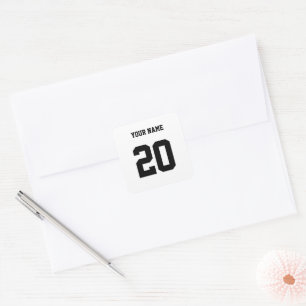 Pegatina Cuadrada Número y nombre del Personalizado blanco y negro