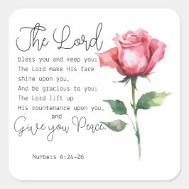 Pegatina Cuadrada Números 6:24-26 El Señor te bendiga la flor Rosa