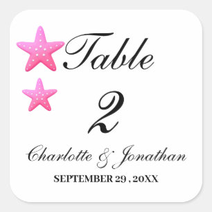 Pegatina Cuadrada Números de mesa de boda de playa con estrella de m