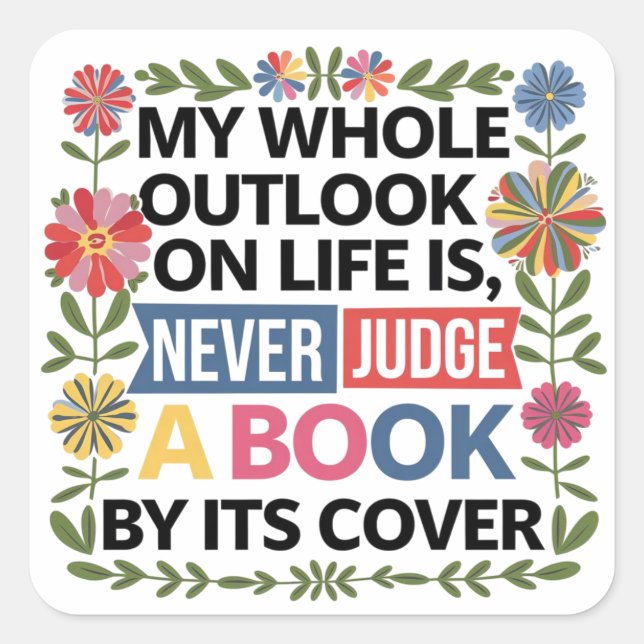 Pegatina Cuadrada Nunca juzgue un libro por su portada (Anverso)