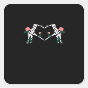 Pegatina Cuadrada Nunca se quiere - Rosas de Skeleton Hands
