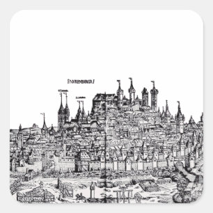 Pegatina Cuadrada Nuremberg ciudad medieval en Alemania