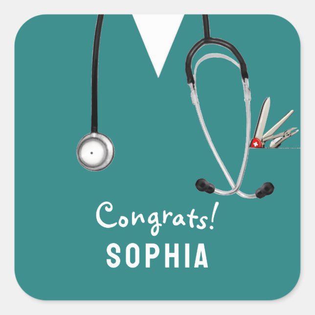 Pegatina Cuadrada Nurse Graduation Congrats (Anverso)