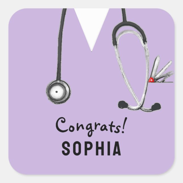 Pegatina Cuadrada Nurse Graduation Congrats (Anverso)