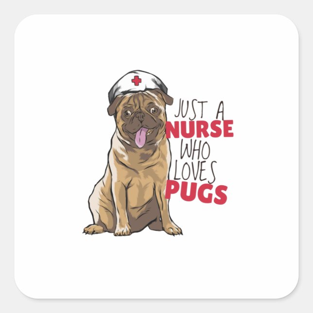 Pegatina Cuadrada Nurse Pug (Anverso)