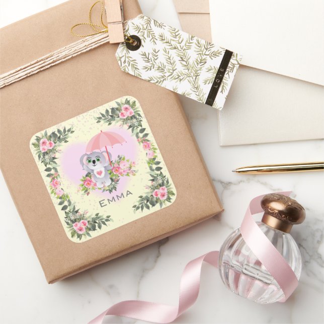 Pegatina Cuadrada Nursera personalizada de Baby Koala (Regalar)
