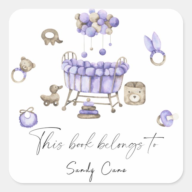 Pegatina Cuadrada Nursery mobile - Este libro pertenece a (Anverso)