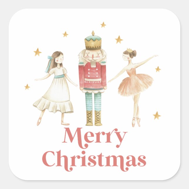 Pegatina Cuadrada Nutcracker Ballet de Invierno Navidad (Anverso)