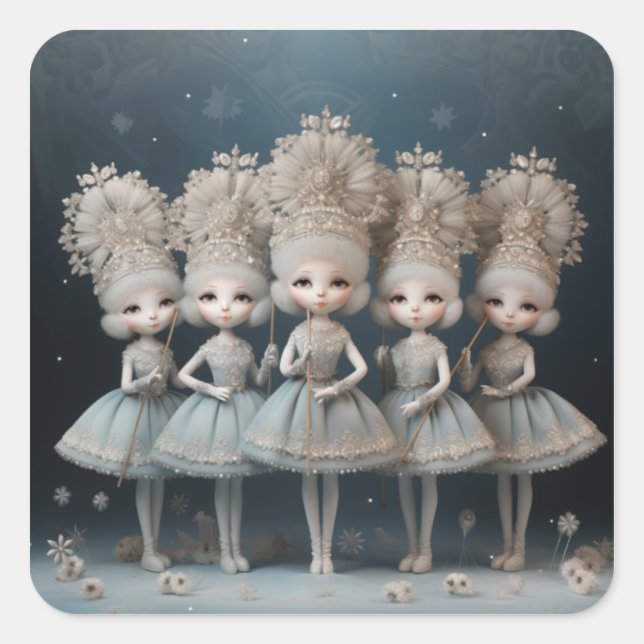Pegatina Cuadrada Nutcracker Ballet Fashion-Snowflake Dancers (Anverso)