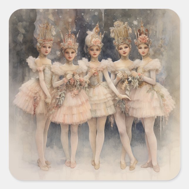 Pegatina Cuadrada Nutcracker Ballet, The Mirliton Dancers (Anverso)