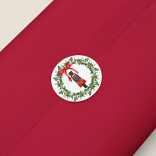 Pegatina Cuadrada Nutcracker Red Bow Wreath Christmas Stickers
