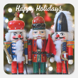 Pegatina Cuadrada Nutcracker Soldiers Festive Christmas Red Green
