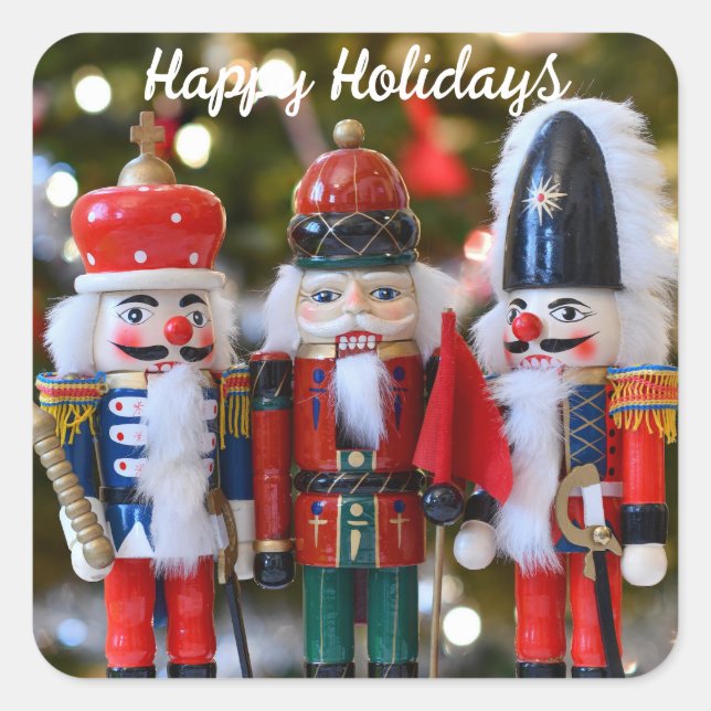 Pegatina Cuadrada Nutcracker Soldiers Festive Christmas Red Green (Anverso)