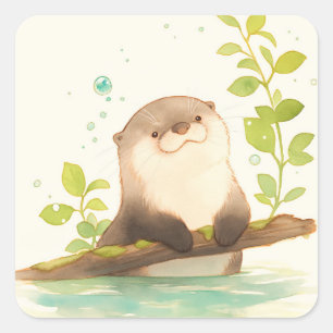 Pegatina Cuadrada Nutria en el Sueño de Driftwood