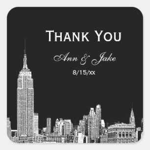 Pegatina Cuadrada NYC Skyline 01 Etched DIY BG Favor Tag Gracias