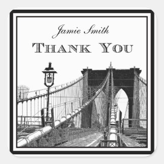Pegatina Cuadrada NYC Skyline Brooklyn Bridge #2 Gracias