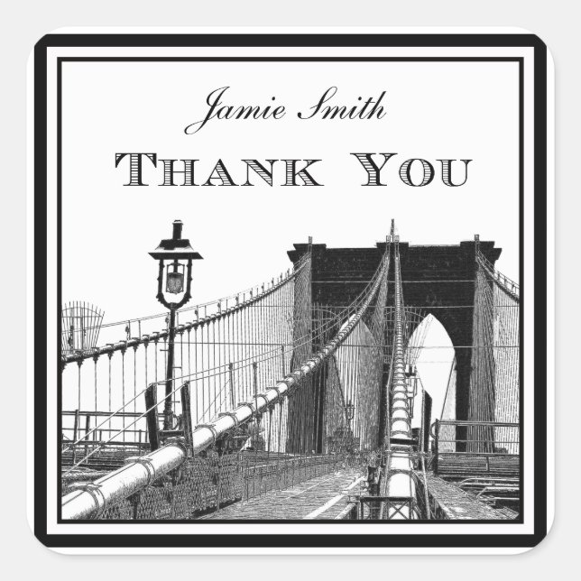Pegatina Cuadrada NYC Skyline Brooklyn Bridge #2 Gracias (Anverso)