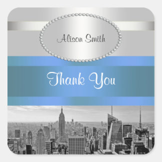 Pegatina Cuadrada NYC Skyline BW 05 White Blue 2 Gracias