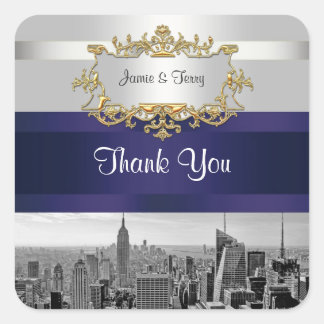 Pegatina Cuadrada NYC Skyline BW 05 White Navy Invit Suite Gracias